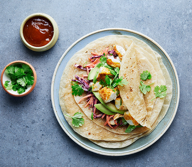 Wraps with Norwegian saithe and mango chutney